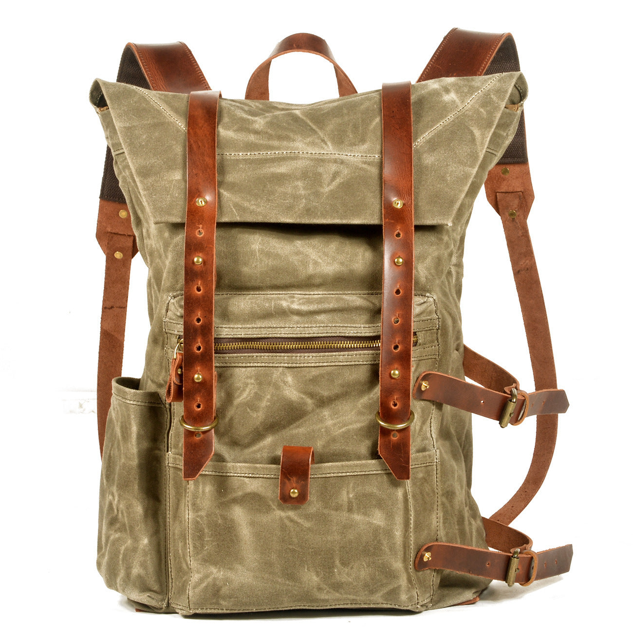 retro handmade waterproof backpack wax wash canvas stitching leather backpack outdoor travel mountaineering backpack