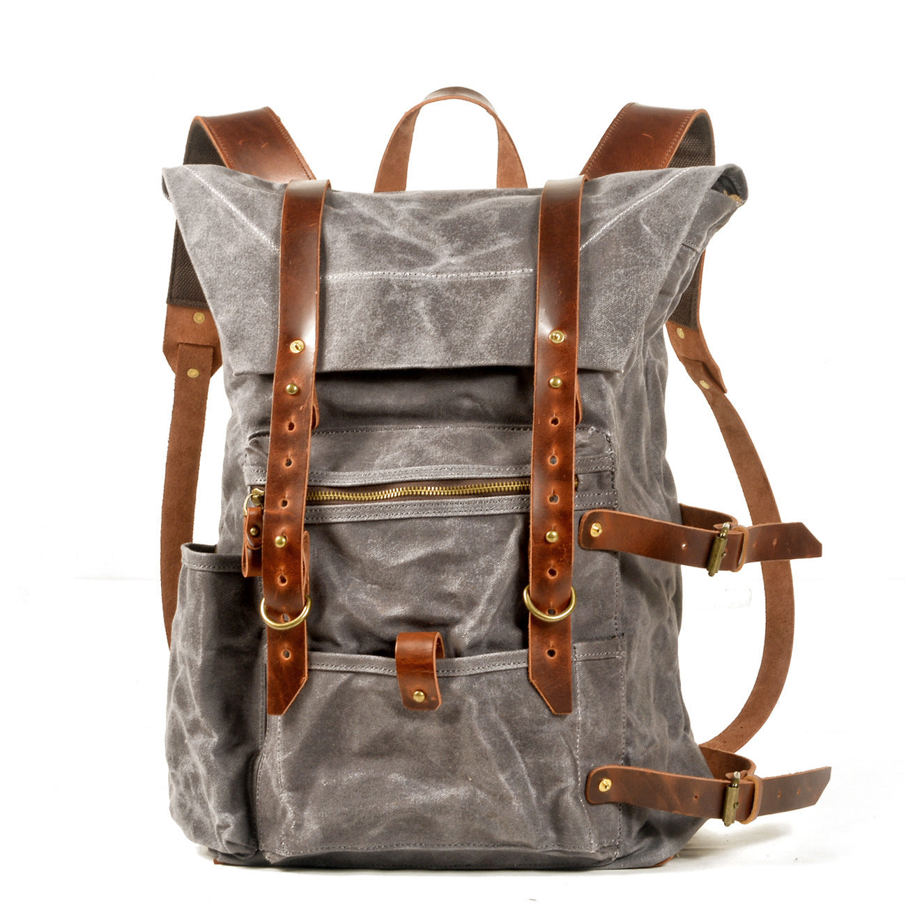 retro handmade waterproof backpack wax wash canvas stitching leather backpack outdoor travel mountaineering backpack