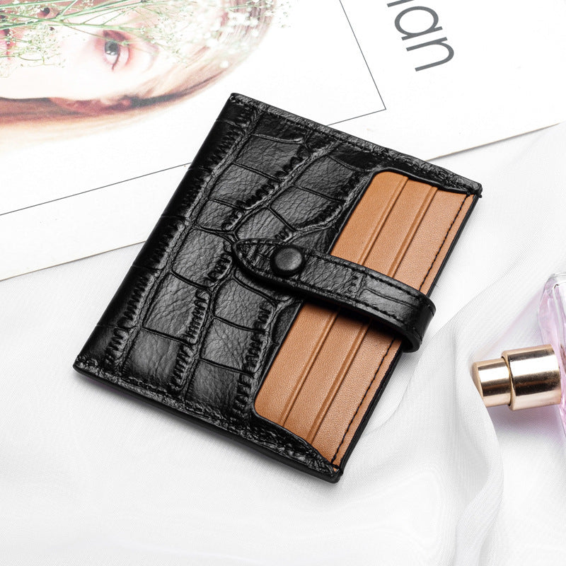 leather card case female small ultra thin credit card holder cowhide pattern ins card case wallet