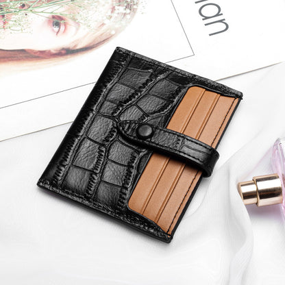 leather card case female small ultra thin credit card holder cowhide pattern ins card case wallet