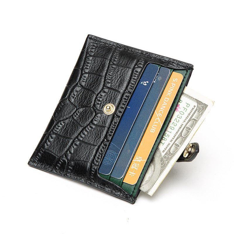 leather card case female small ultra thin credit card holder cowhide pattern ins card case wallet