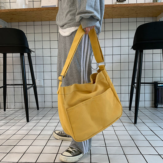 Canvas Shopping Bags Hasp Student Ulzzang BF Solid Book Bag All-Match Large Capacity Crossbody Harajuku Tote-Bags Ins Fashion