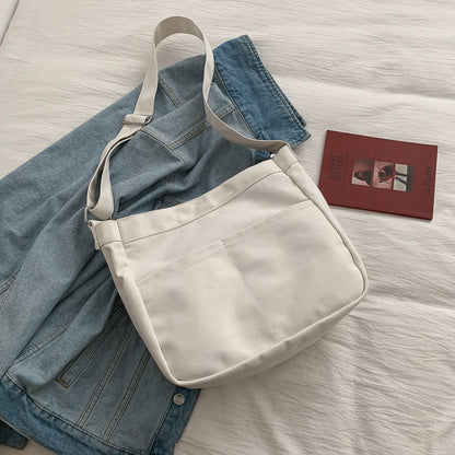 Canvas Shopping Bags Hasp Student Ulzzang BF Solid Book Bag All-Match Large Capacity Crossbody Harajuku Tote-Bags Ins Fashion