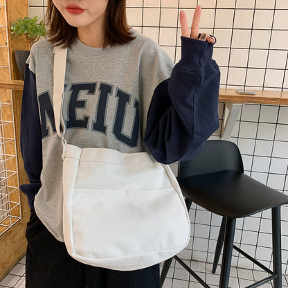 Canvas Shopping Bags Hasp Student Ulzzang BF Solid Book Bag All-Match Large Capacity Crossbody Harajuku Tote-Bags Ins Fashion
