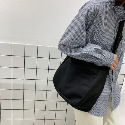 Canvas Shopping Bags Hasp Student Ulzzang BF Solid Book Bag All-Match Large Capacity Crossbody Harajuku Tote-Bags Ins Fashion
