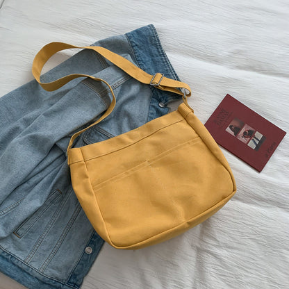 Canvas Shopping Bags Hasp Student Ulzzang BF Solid Book Bag All-Match Large Capacity Crossbody Harajuku Tote-Bags Ins Fashion