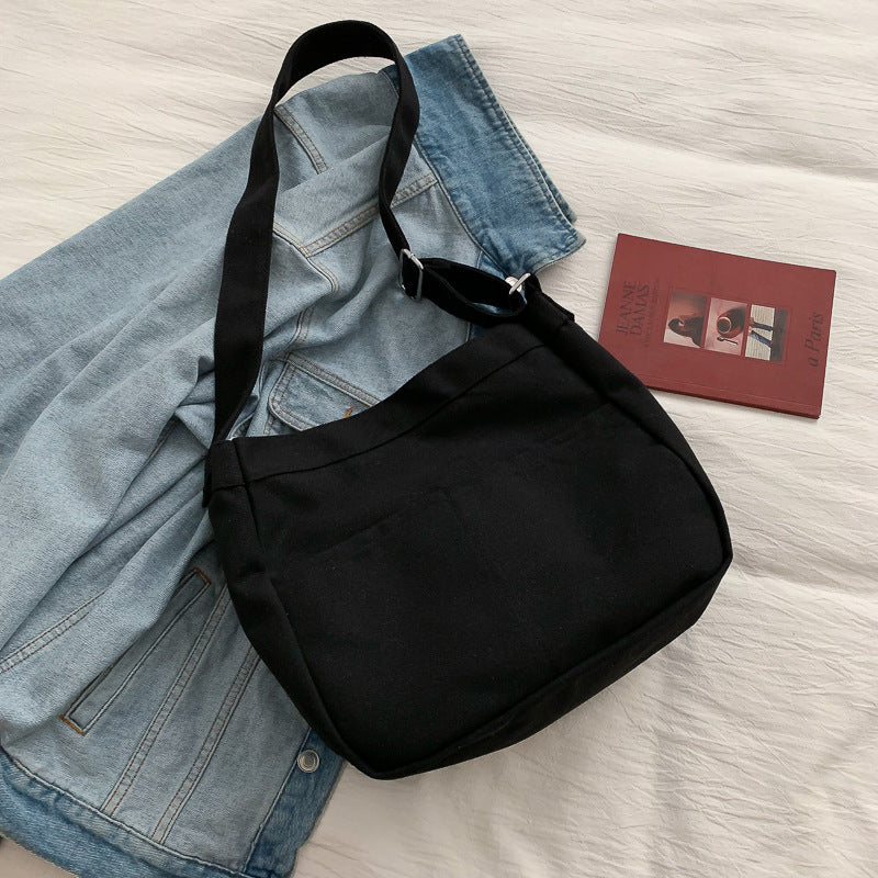 Canvas Shopping Bags Hasp Student Ulzzang BF Solid Book Bag All-Match Large Capacity Crossbody Harajuku Tote-Bags Ins Fashion