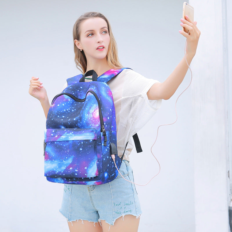 male and female backpack starry sky usb charging middle school student schoolbag