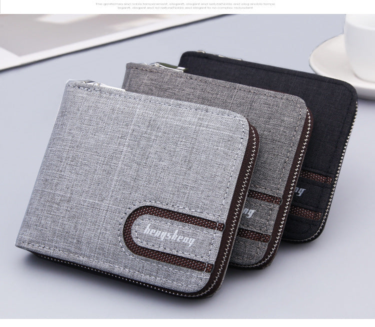 mens short wallet men wallet zipper wallet canvas small wallet multi function dollar multi card slot