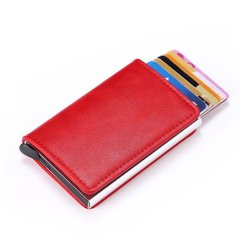 automatic eject card box metal aluminum alloy anti theft swipe wallet card box card for men and women 1