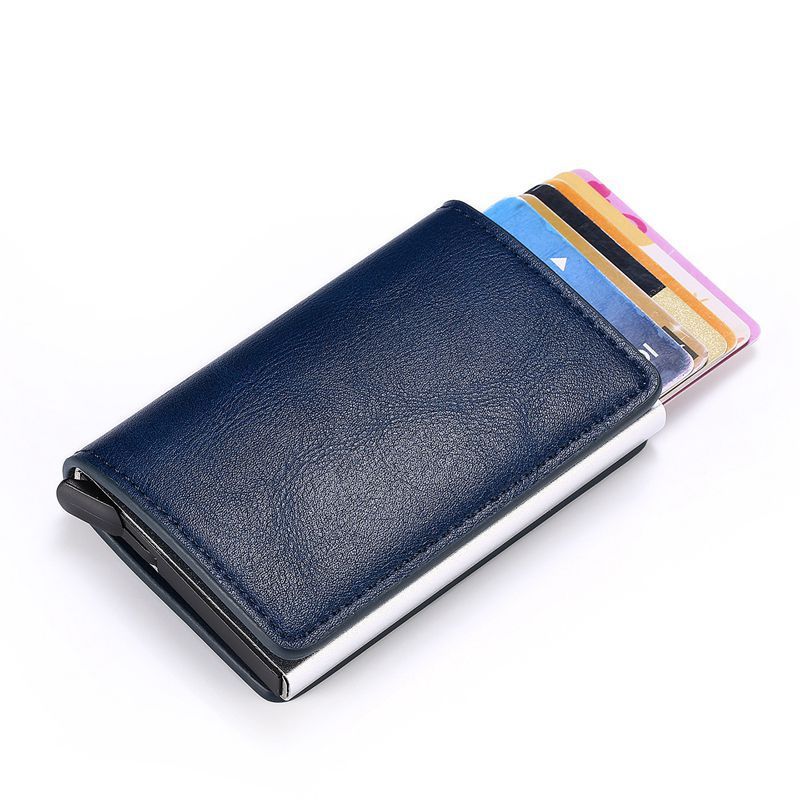 automatic eject card box metal aluminum alloy anti theft swipe wallet card box card for men and women 1