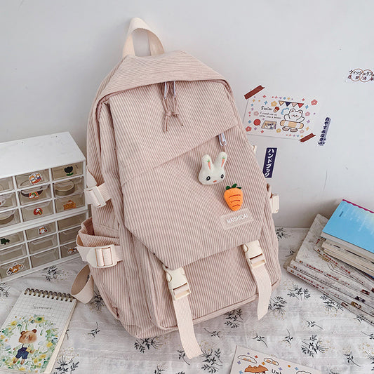 large capacity solid color soft and comfortable corduroy student backpack