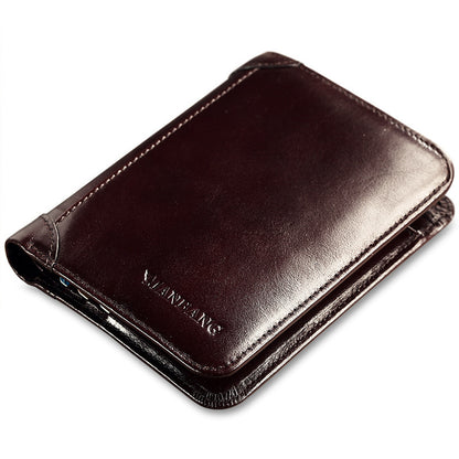 mens top layer short leather wallet