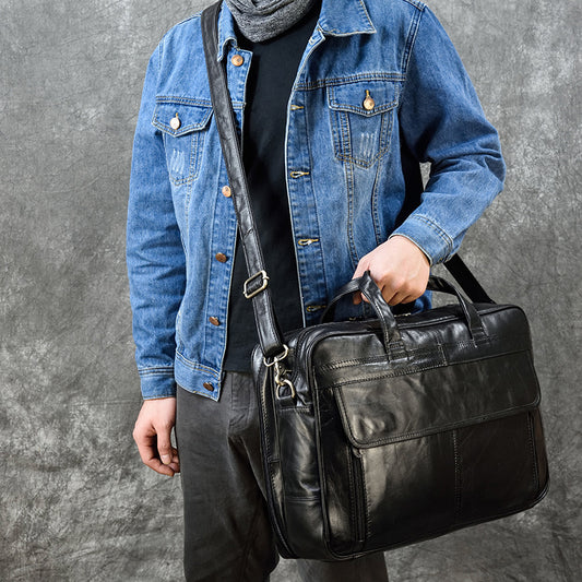 leather mens briefcase retro business handbag