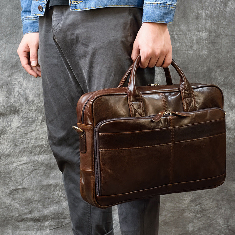 vintage mens briefcase genuine leather business commuter bag crazy horse leather