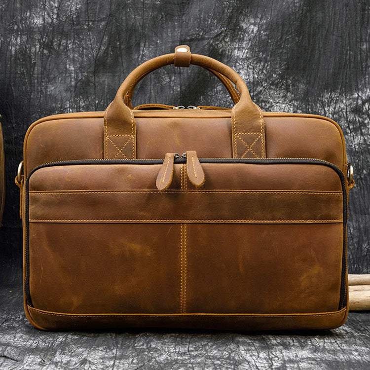 vintage mens briefcase genuine leather business commuter bag crazy horse leather