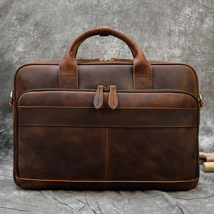 vintage mens briefcase genuine leather business commuter bag crazy horse leather