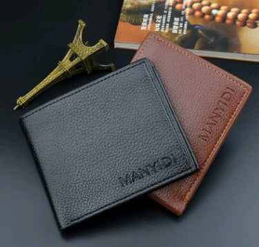 new wallet mens short driving license wallet fashion lychee pattern 3 fold thin section business mens youth soft wallet