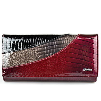 fashion snap button womens cowhide patent leather wallet