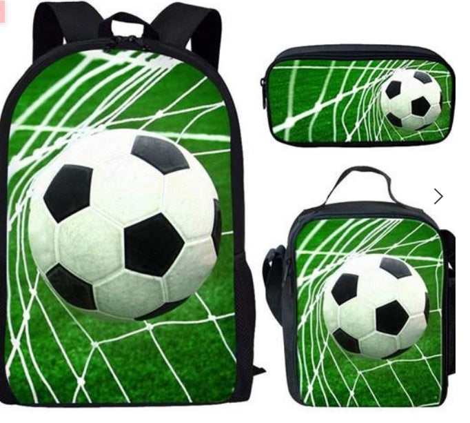 football print childrens three piece backpack satchel big pen bag student backpack