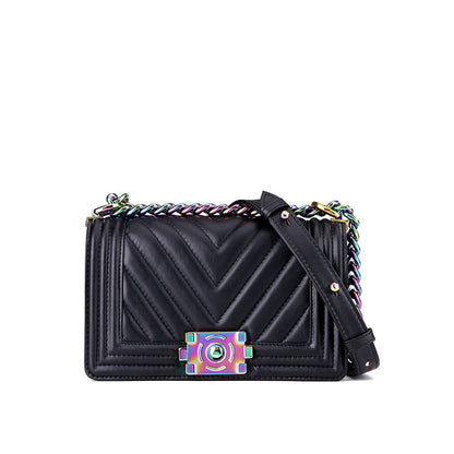 leather one shoulder diagonal colorful chain bag