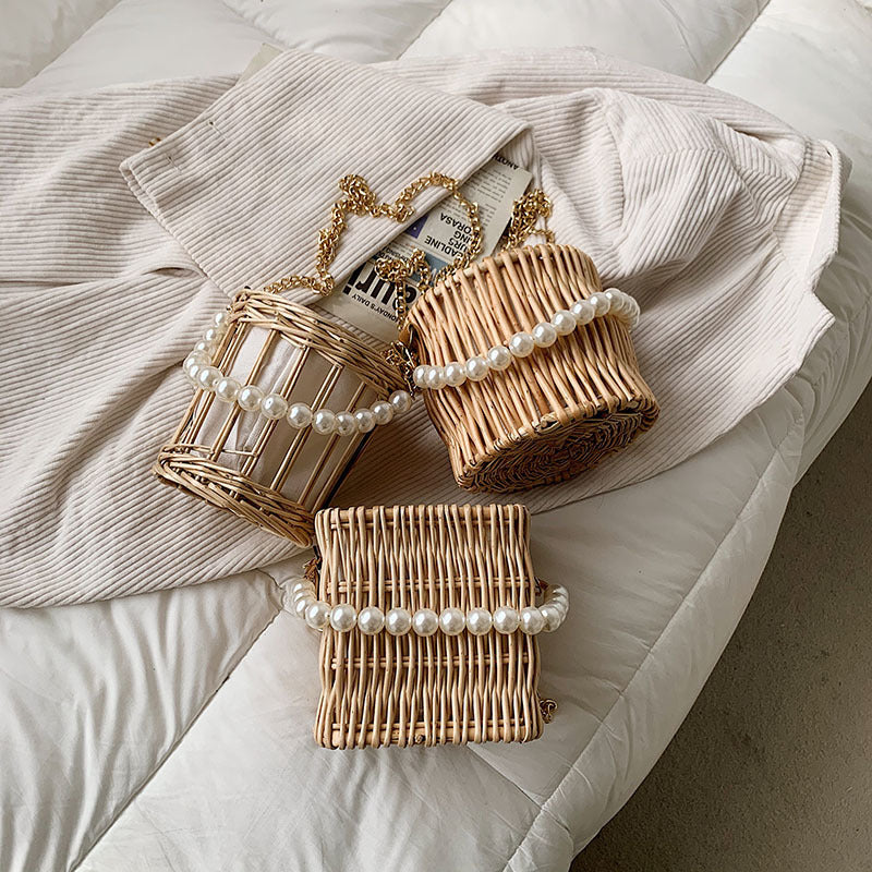 Simple Pearl Portable Straw Woven Bag