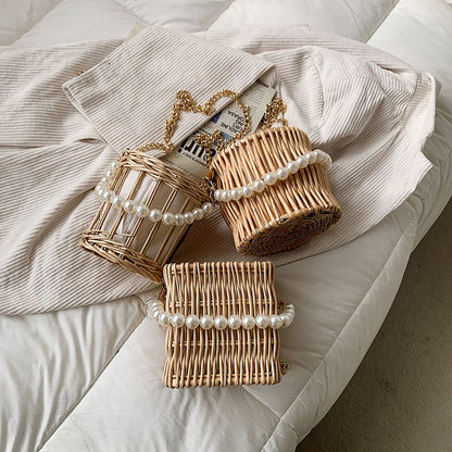 Simple Pearl Portable Straw Woven Bag