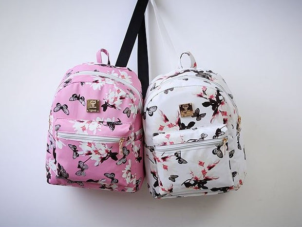 butterfly shoulder bag female korean version of floral pu student backpack