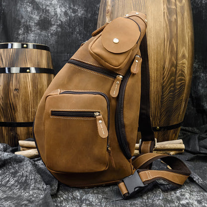european and american retro mens chest bag crazy horseskin