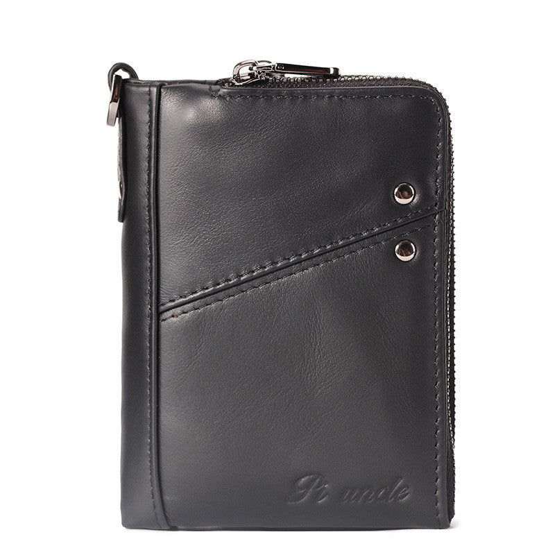 mens leather zipper short wallet