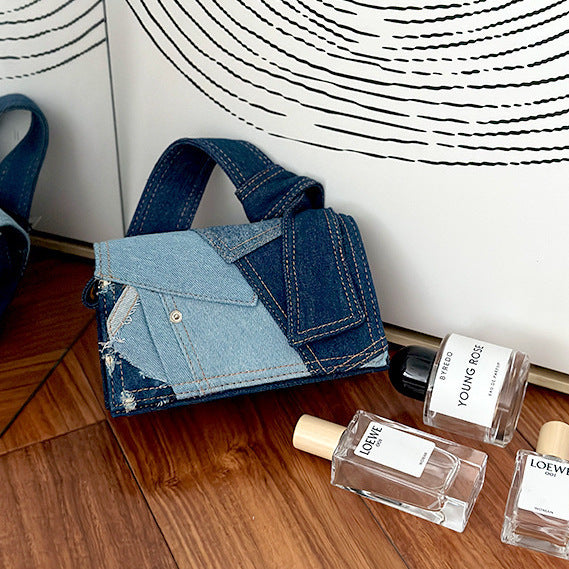 denim stitching crossbody bag women