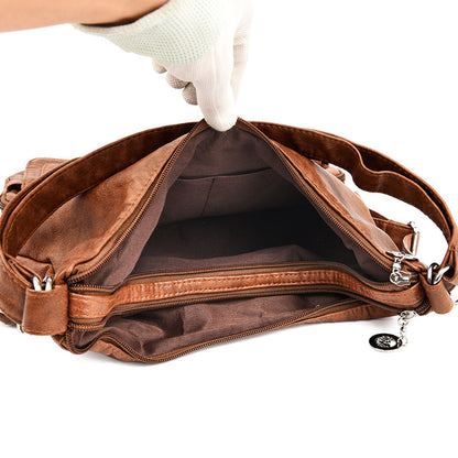 womens large capacity soft leather textured shoulder bag