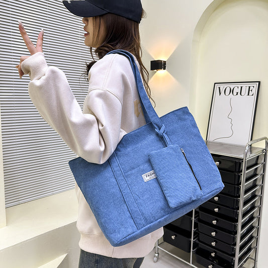 large capacity corduroy shoulder bag with small woman purses composite bag solid color handbags for women winter and spring
