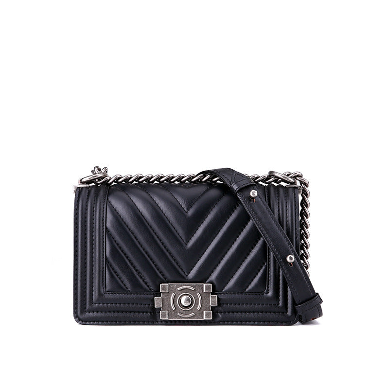 leather one shoulder diagonal colorful chain bag