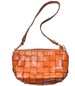 vintage handwoven shoulder bag with vegetable tanned top layer cowhide