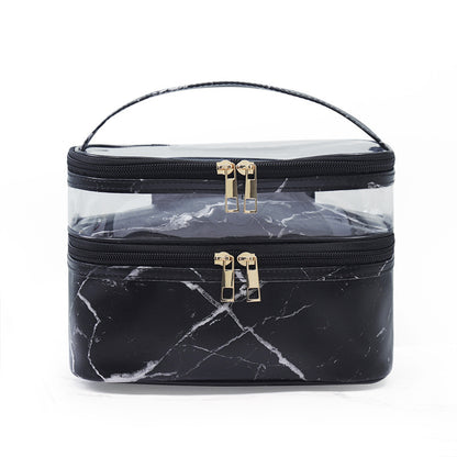 transparent pvc double layer marble waterproof cosmetic bag