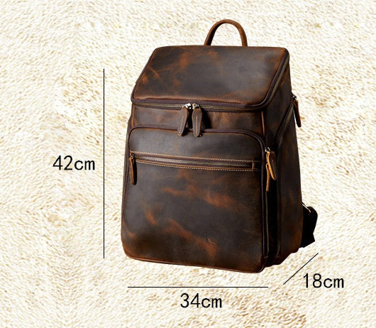 cowhide vintage backpack mens leather outdoor travel backpack computer bag