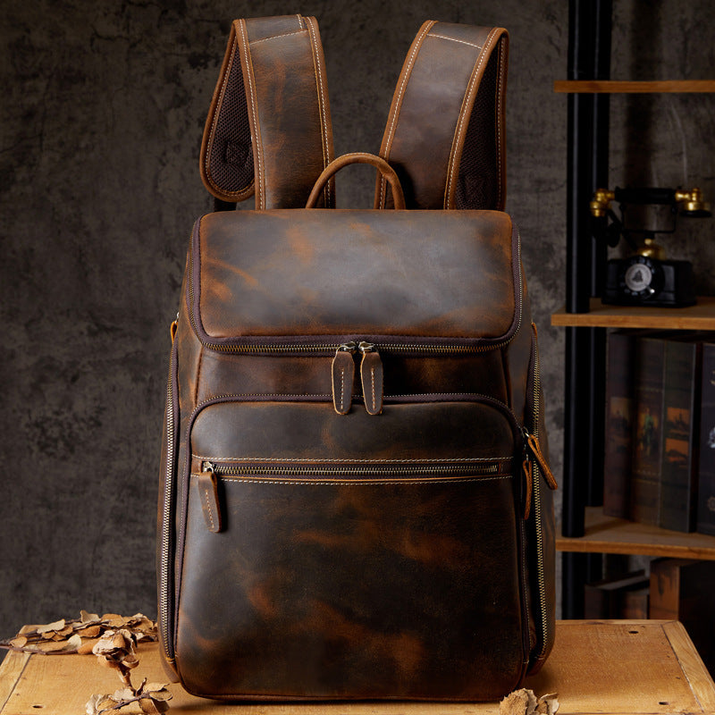 cowhide vintage backpack mens leather outdoor travel backpack computer bag