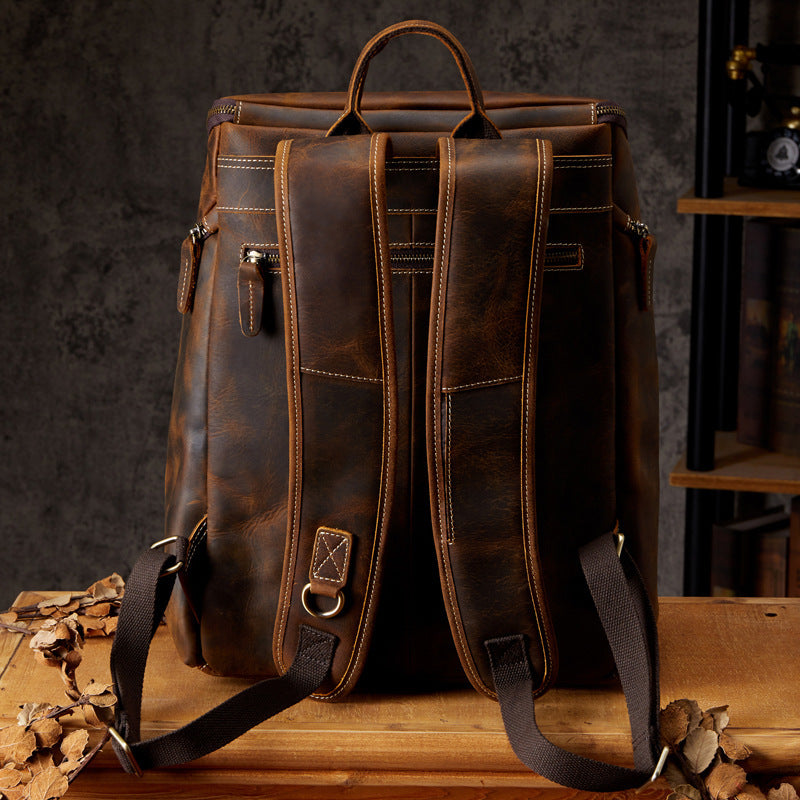 cowhide vintage backpack mens leather outdoor travel backpack computer bag