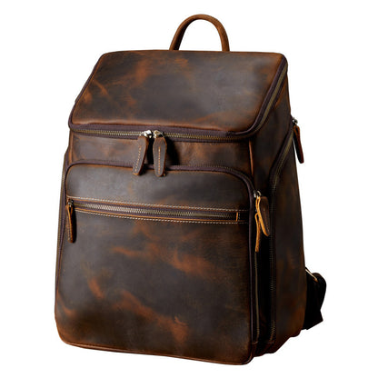 cowhide vintage backpack mens leather outdoor travel backpack computer bag