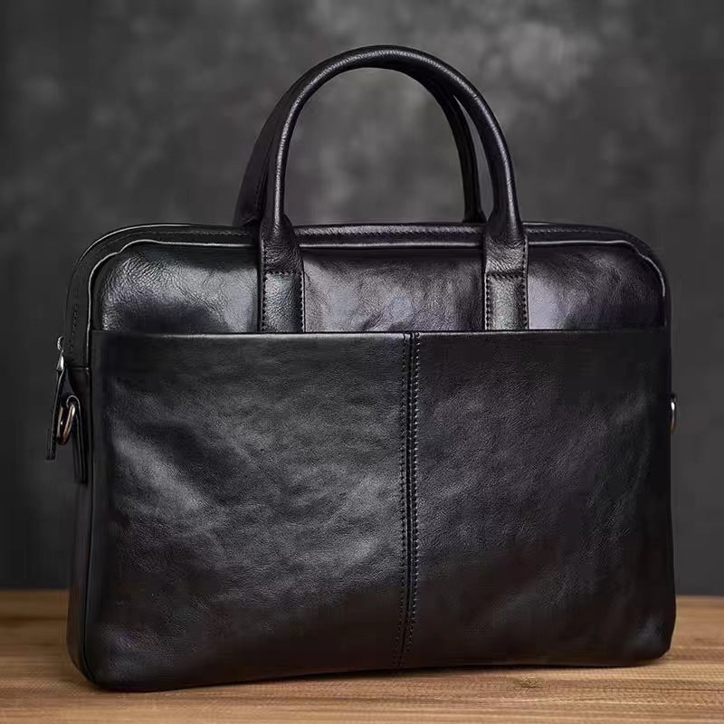 mens hand carrying genuine leather briefcase