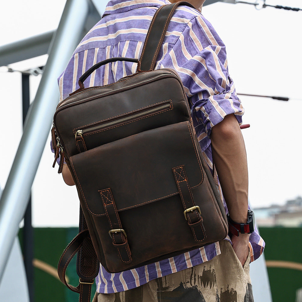 backpack retro crazy horse leather men