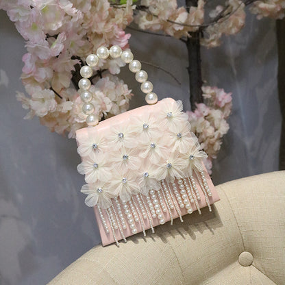 womens pearl beaded tassel shoulder bag