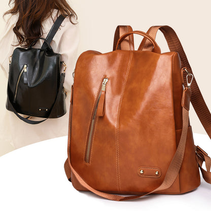 simple large capacity soft leather retro backpack