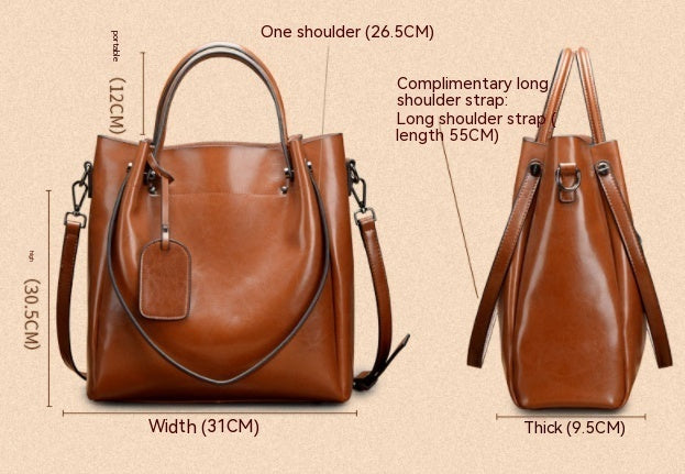 womens fashion simple portable oil wax cattle leather bag