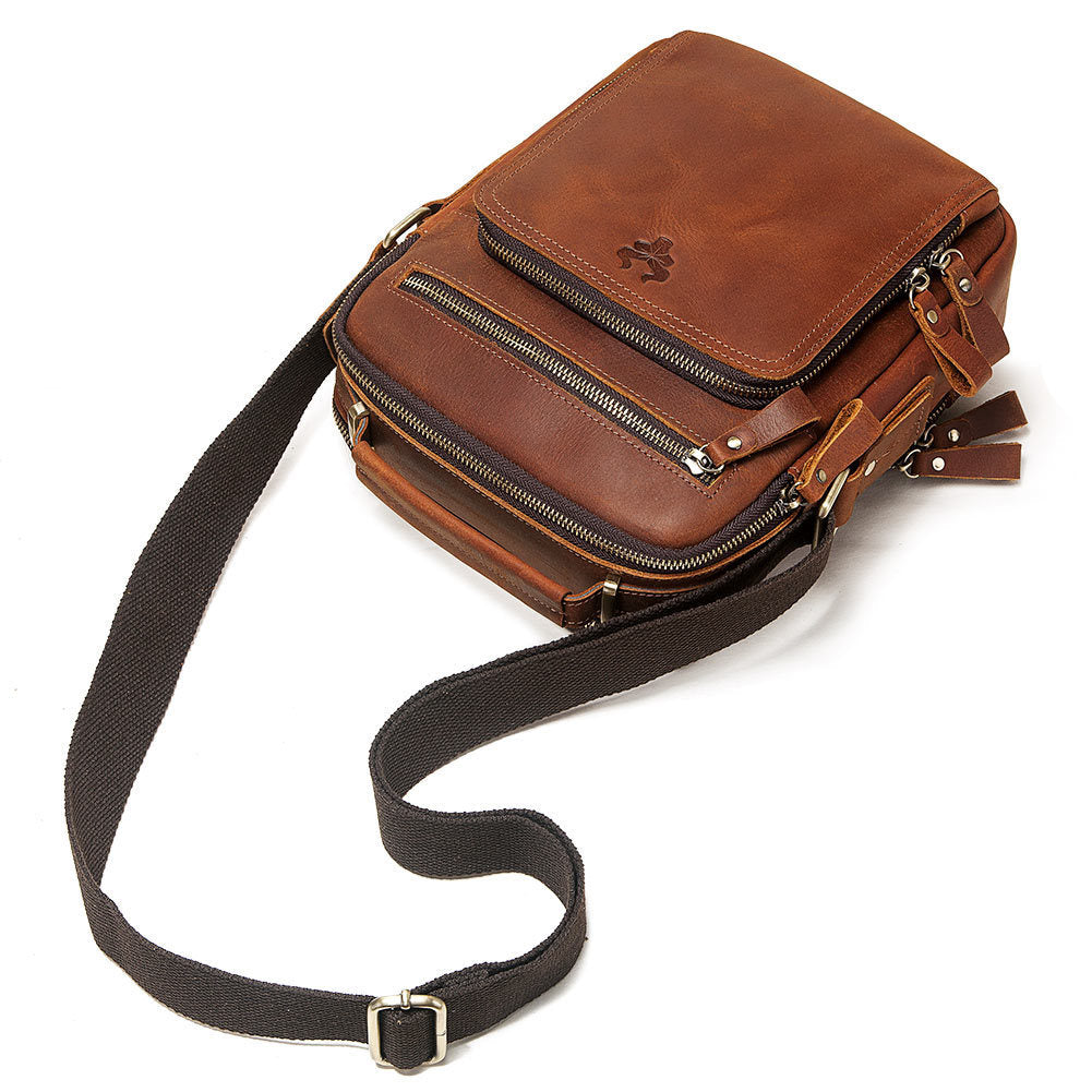 mens leather single shoulder crazy horse leather crossbody bag