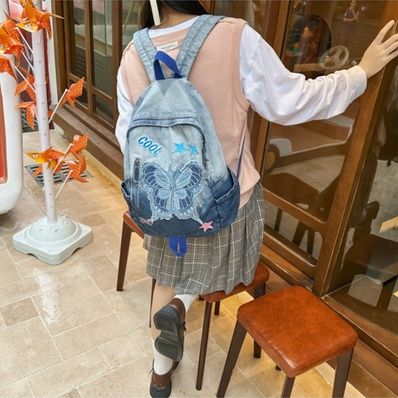 new value gradient denim backpack womens large capacity