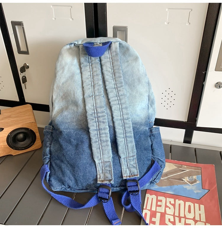 new value gradient denim backpack womens large capacity