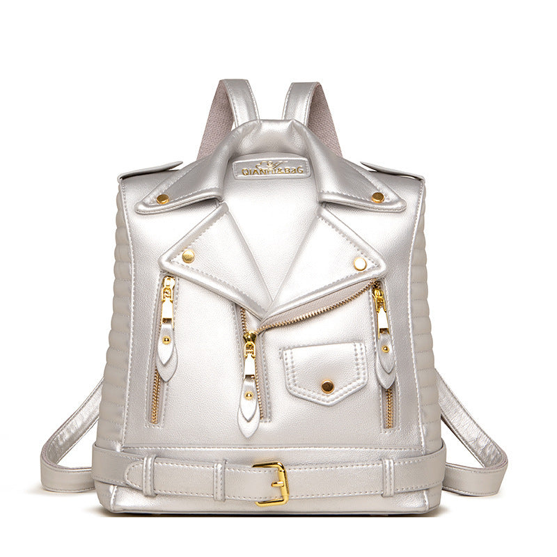 soft leather textured jacket trendy wild clothes backpack