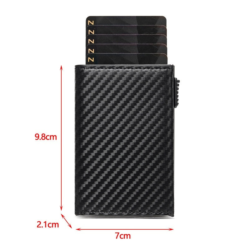 carbon fiber large capacity automatic aluminum box anti theft swiping multiple card slots tri fold card holder wallet